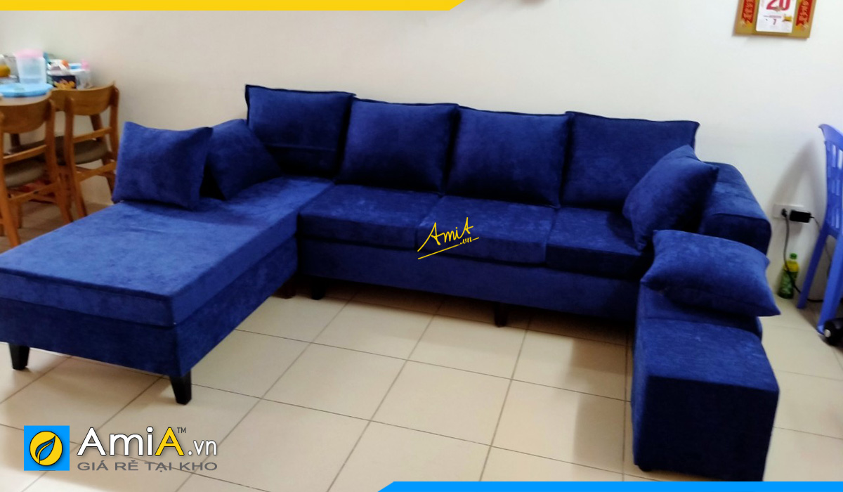Ghế sofa góc chữ U bọc nỉ nhung màu xanh trẻ trung, năng động