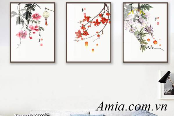 Bộ 3 tranh hoa in canvas Amia 5035
