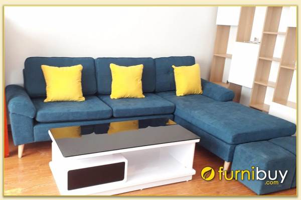 Hình ảnh Ghế sofa nỉ chữ L đẹp hiện đại màu xanh SofTop-0275