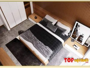 Hình ảnh Giường ngủ đẹp liền tủ gỗ có ngăn kéo thấp GNTop-0235