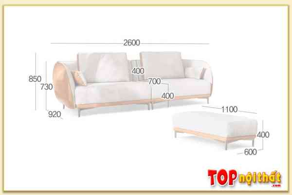 Hình ảnh Kích thước chi tiết ghế sofa văng da nỉ 2 chỗ SofTop-0982