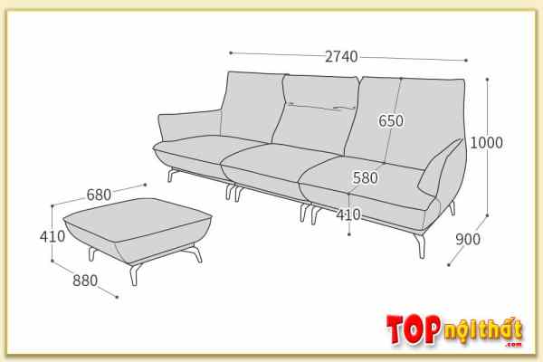 Hình ảnh Kích thước sofa văng 3 chỗ SofTop-0823