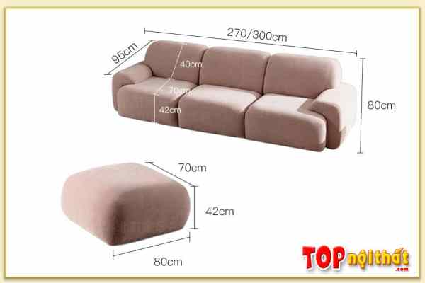 Hình ảnh Kích thước sofa văng nỉ 3 chỗ đẹp SofTop-0662