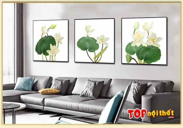 Tranh Canvas hoa sen trắng treo tường cho chung cư TraTop-3593