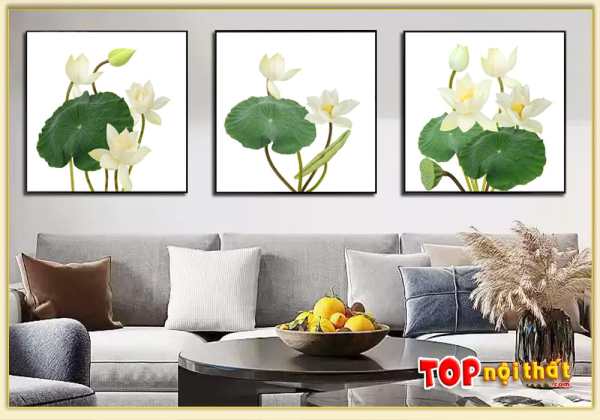 Tranh Canvas hoa sen trắng treo tường cho phòng khách TraTop-3593
