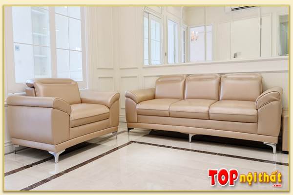 Hình ảnh Sofa văng đẹp bọc da thiết kế theo bộ sang trọng SofTop-0568