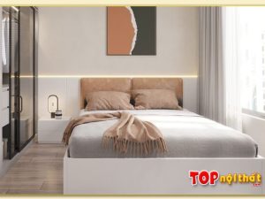 Hình ảnh Giường ngủ đẹp màu trắng đầu có gối nệm GNTop-0183